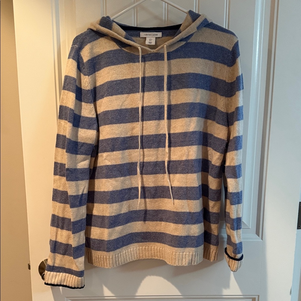 Tabitha Webb Blue and Cream Striped Hoodie Sweater